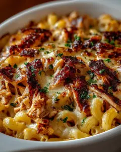 A delicious plate of BBQ Chicken Mac and Cheese
