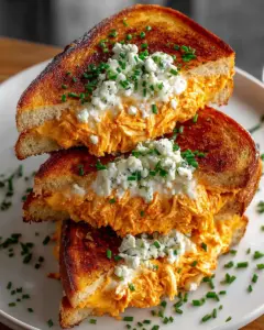 A delicious plate of Buffalo Chicken Grilled Cheese Sandwich