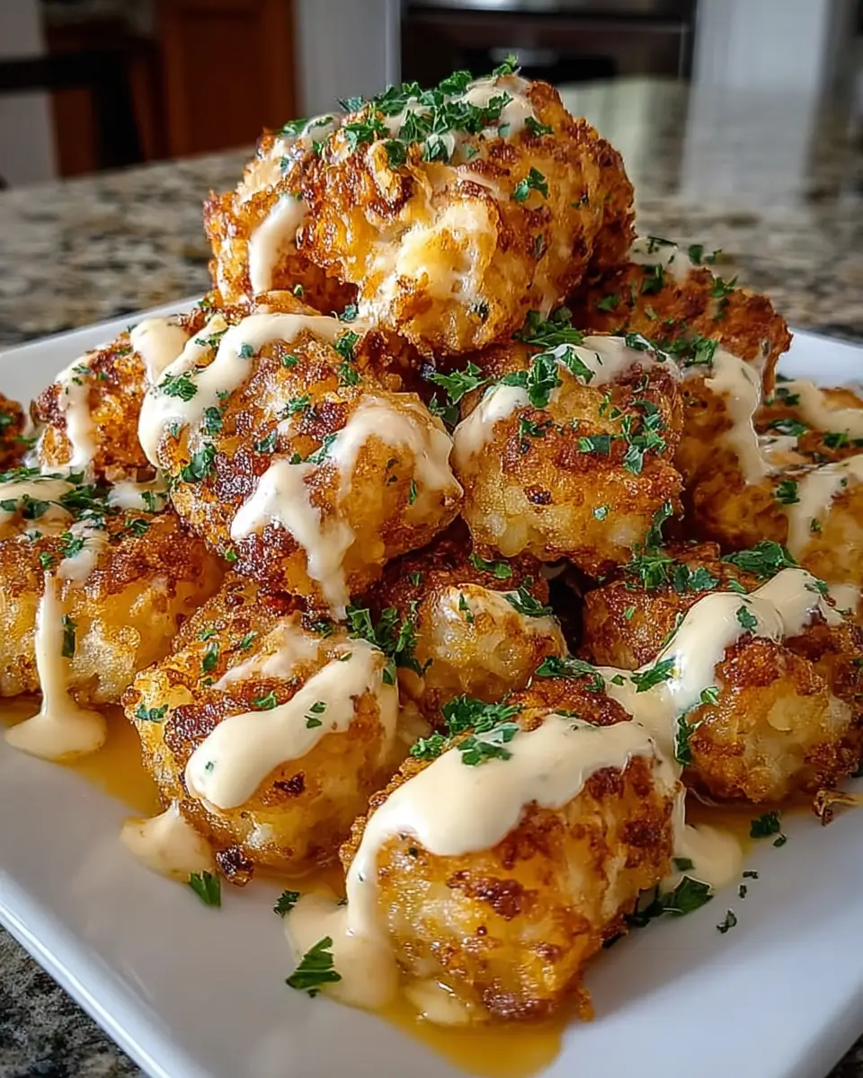 A delicious plate of Cheddar Ranch Chicken Tater Tot Bake
