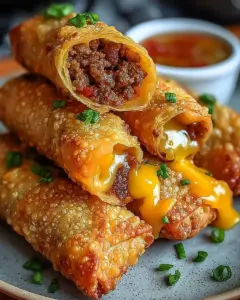 A delicious plate of Cheeseburger Eggrolls: A Delicious Twist on a Classic Favorite