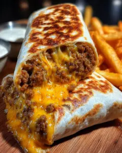 A delicious plate of Cheesy Beef Burritos with Fries: 4 Steps to Blissful Comfort