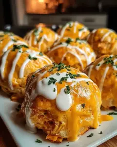 A delicious plate of Cheesy Buffalo Ranch Chicken Bombs