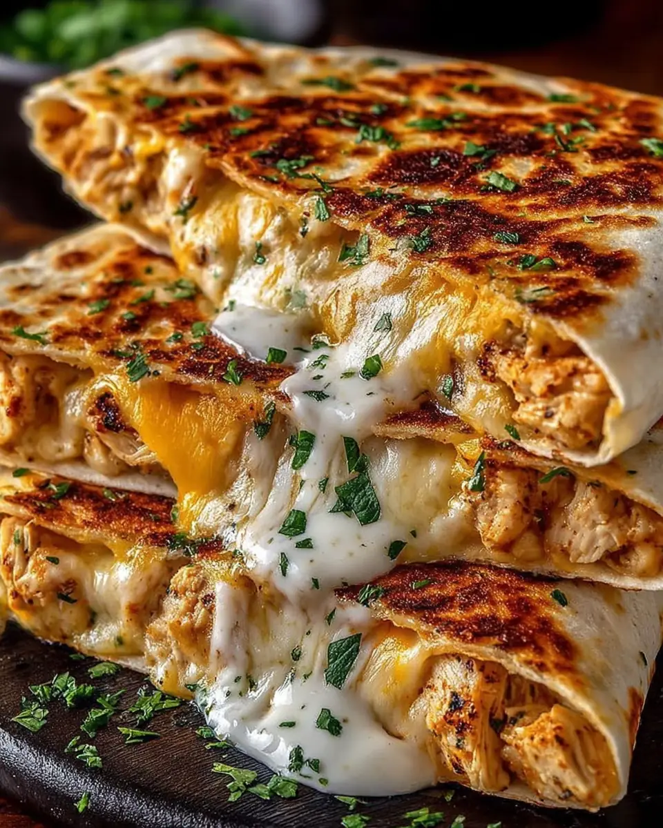 A delicious plate of Cheesy Garlic Chicken Wraps