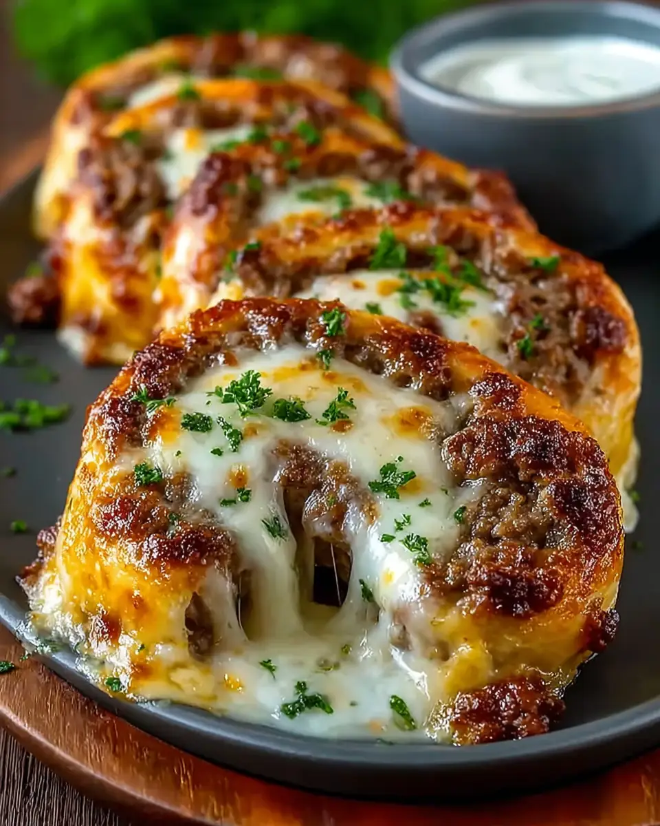 A delicious plate of Cheesy Ground Beef Roll