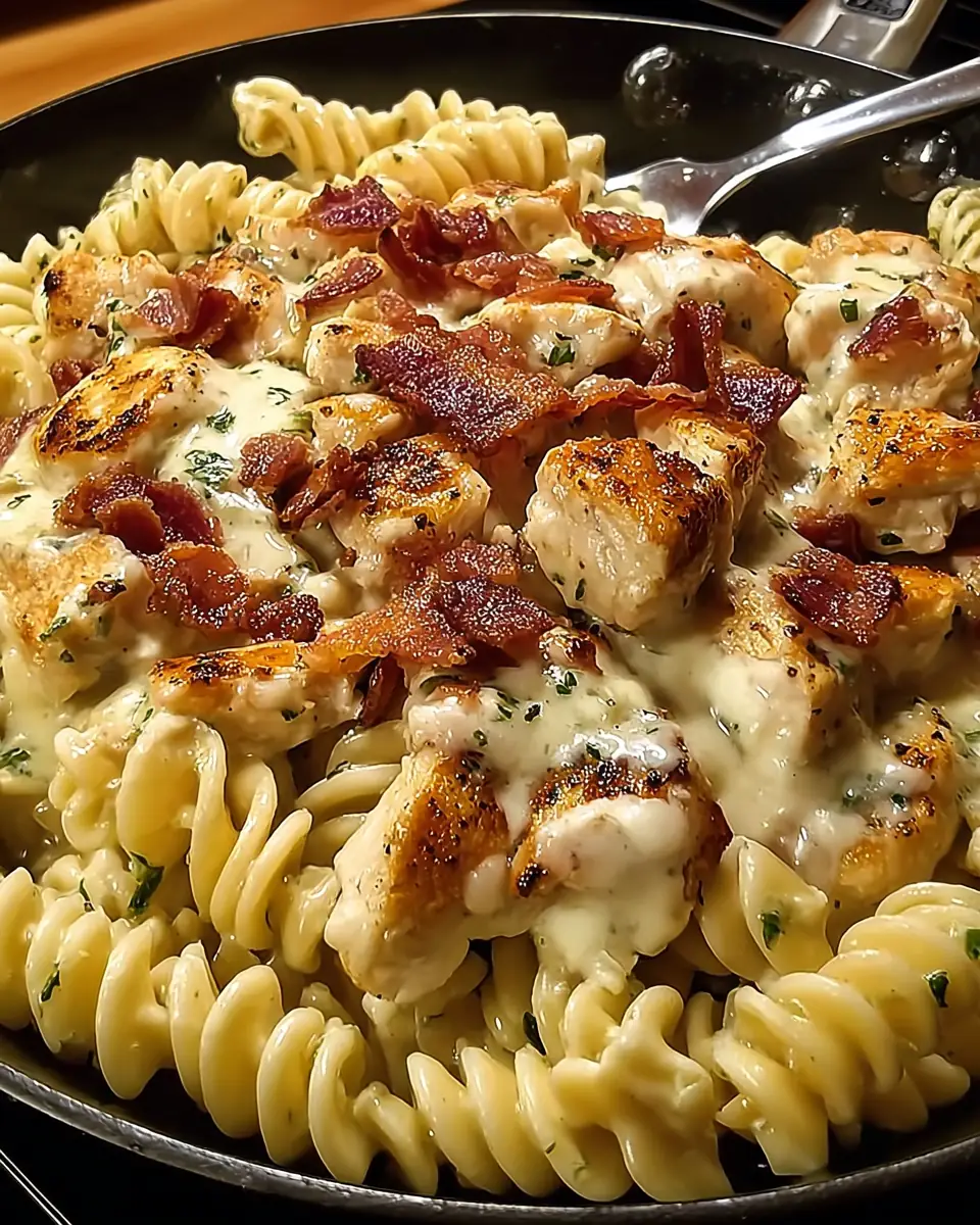 A delicious plate of Chicken Bacon Ranch Pasta