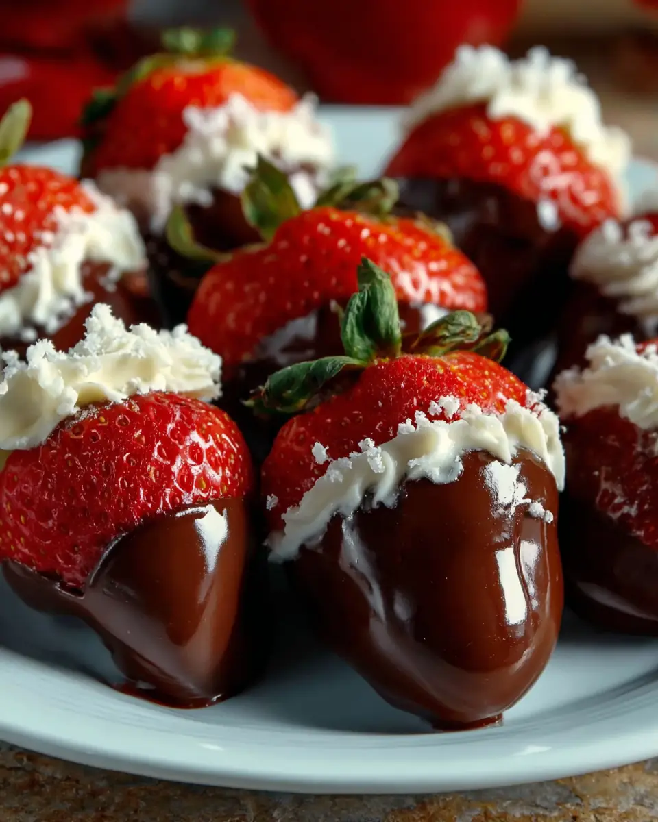 A delicious plate of Chocolate Covered Cheesecake Strawberries