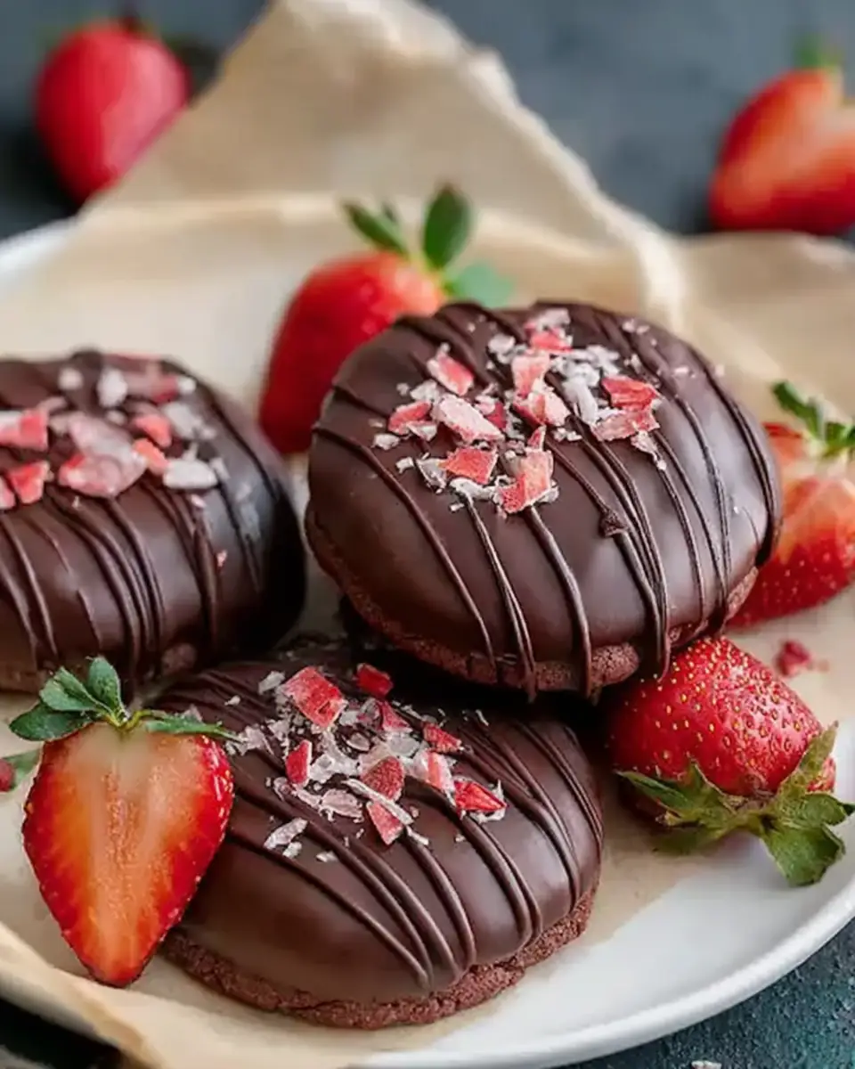 A delicious plate of Chocolate-Covered Strawberry Cookies