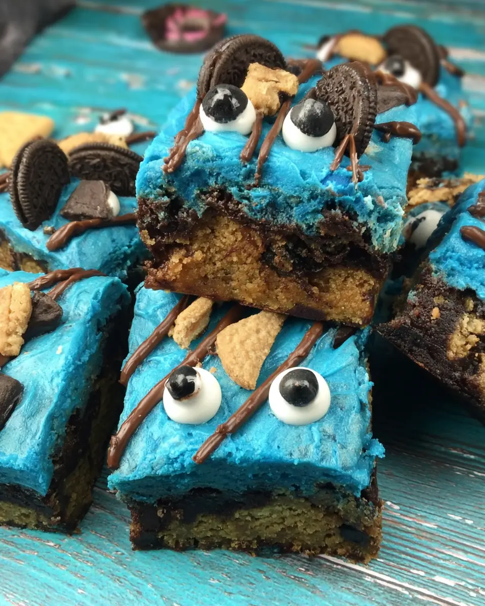 A delicious plate of Cookie Monster Brownies
