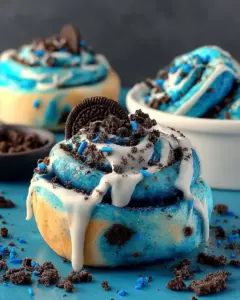 A delicious plate of Cookie Monster Cinnamon Rolls – The Best Blue Swirl Treat to Bake 2026