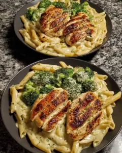 A delicious plate of Creamy Garlic Parmesan Chicken Pasta with Broccoli