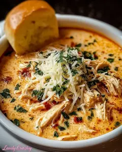 A delicious plate of Crock Pot Creamy Chicken Parmesan Soup
