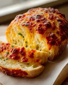 A delicious plate of Delicious No Knead Cheese Bread Recipe – Easy & Flavorful!