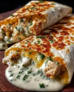 A delicious plate of Easy Cheesy Garlic Chicken Wraps