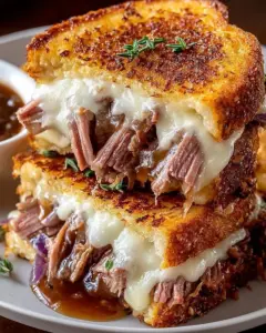 A delicious plate of French Dip Grilled Cheese