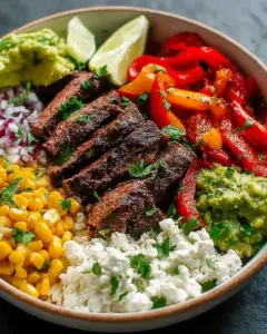 A delicious plate of High Protein Steak Fajita Bowl – Easy Low Carb Meal