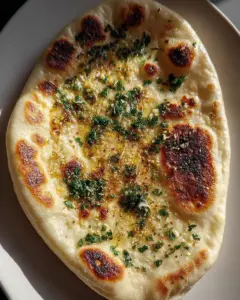 A delicious plate of Homemade Garlic Naan Bread