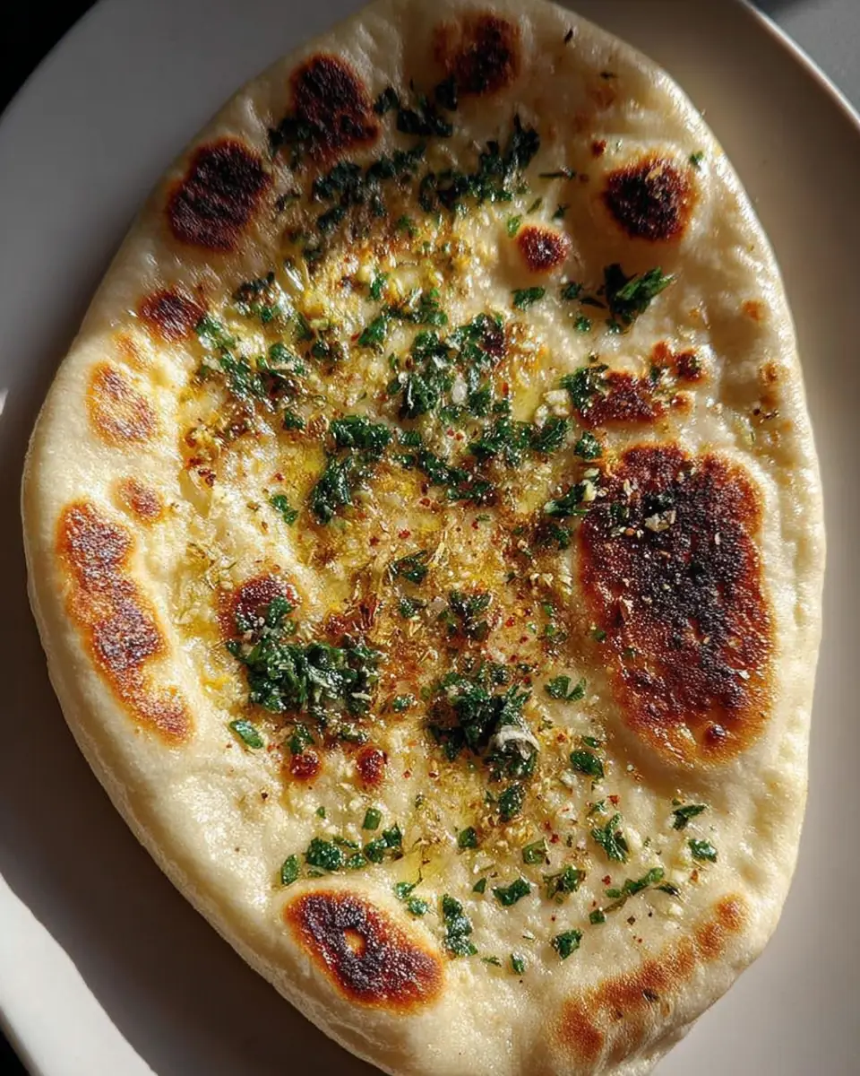 A delicious plate of Homemade Garlic Naan Bread