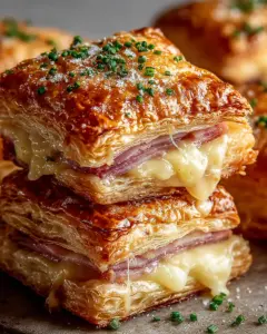 A delicious plate of How to Make Crispy Ham & Cheese Puff Pastry Stacks