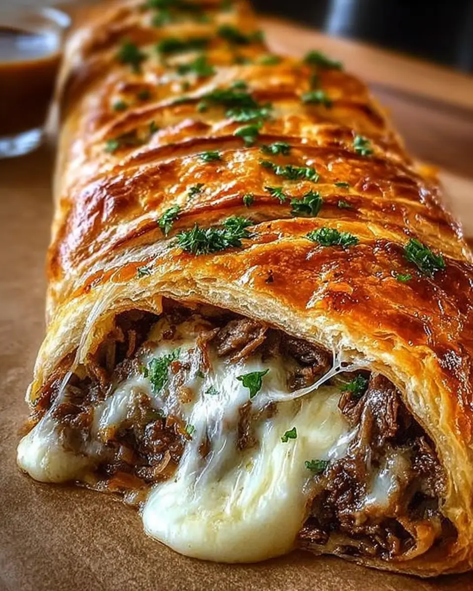 A delicious plate of Mouthwatering Mozzarella Cheese Steak Stromboli Recipe
