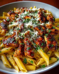 A delicious plate of One-Pan Tangy Honey BBQ Chicken Penne