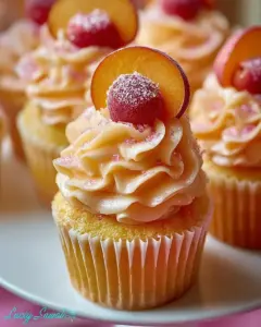 A delicious plate of Peach Bellini Cupcakes