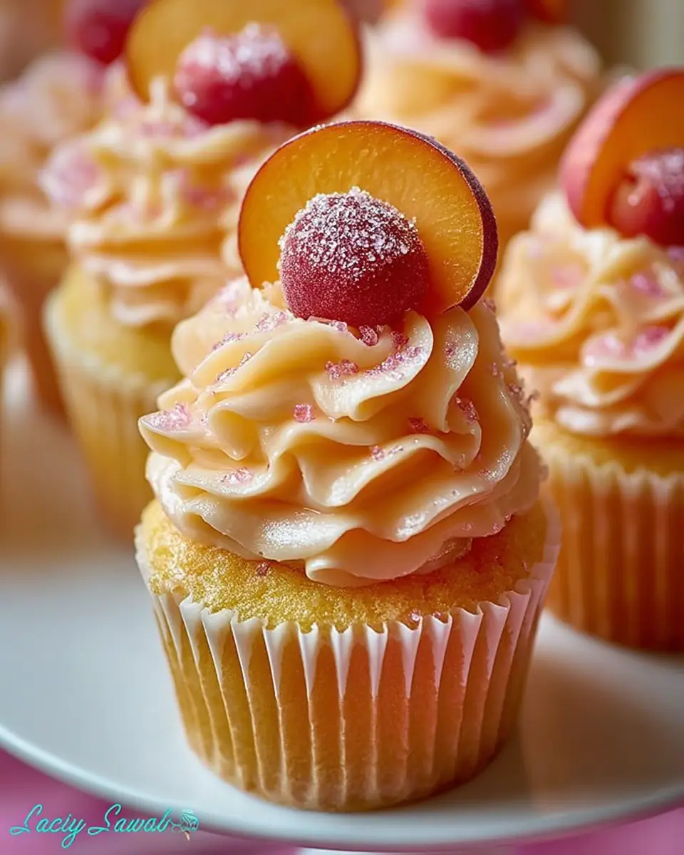A delicious plate of Peach Bellini Cupcakes