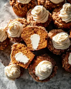 A delicious plate of Pumpkin Muffins with Maple Cream Cheese Filling