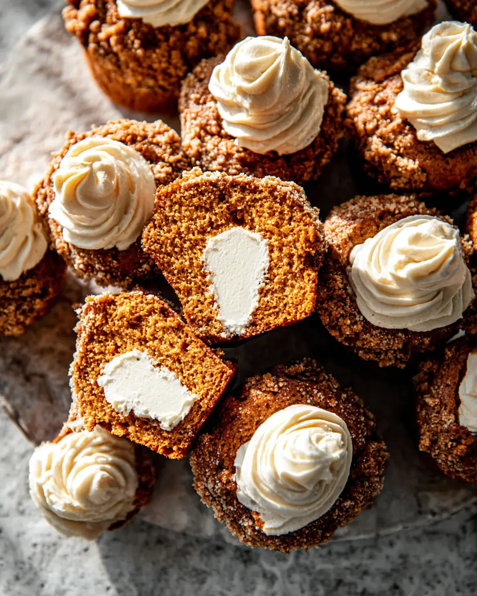 A delicious plate of Pumpkin Muffins with Maple Cream Cheese Filling