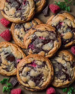 A delicious plate of Raspberry Chocolate Chip Cookies