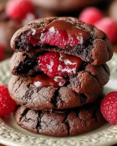 A delicious plate of Raspberry Fudgy Chocolate Cookies Recipe