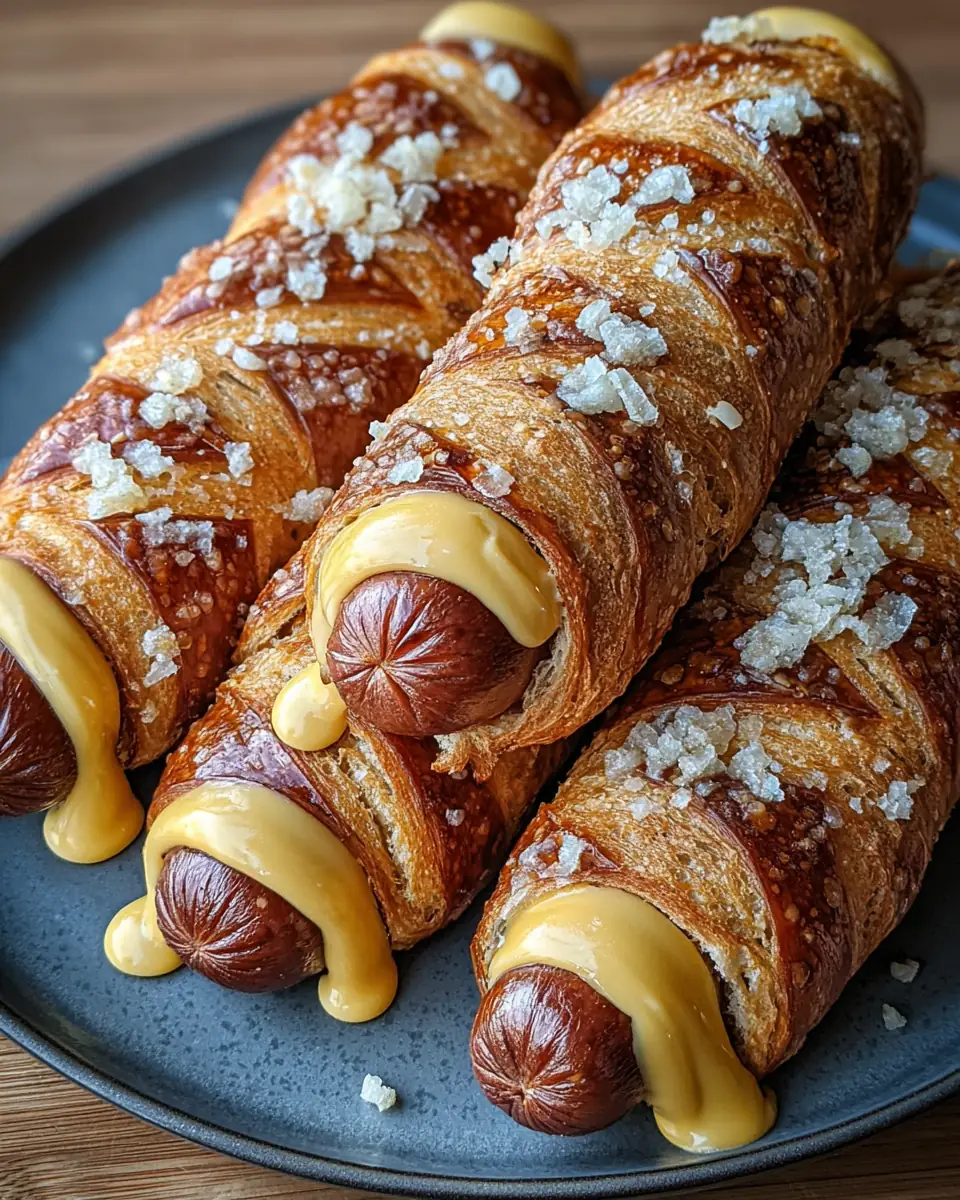 A delicious plate of Soft Baked Cheesy Pretzel Dogs