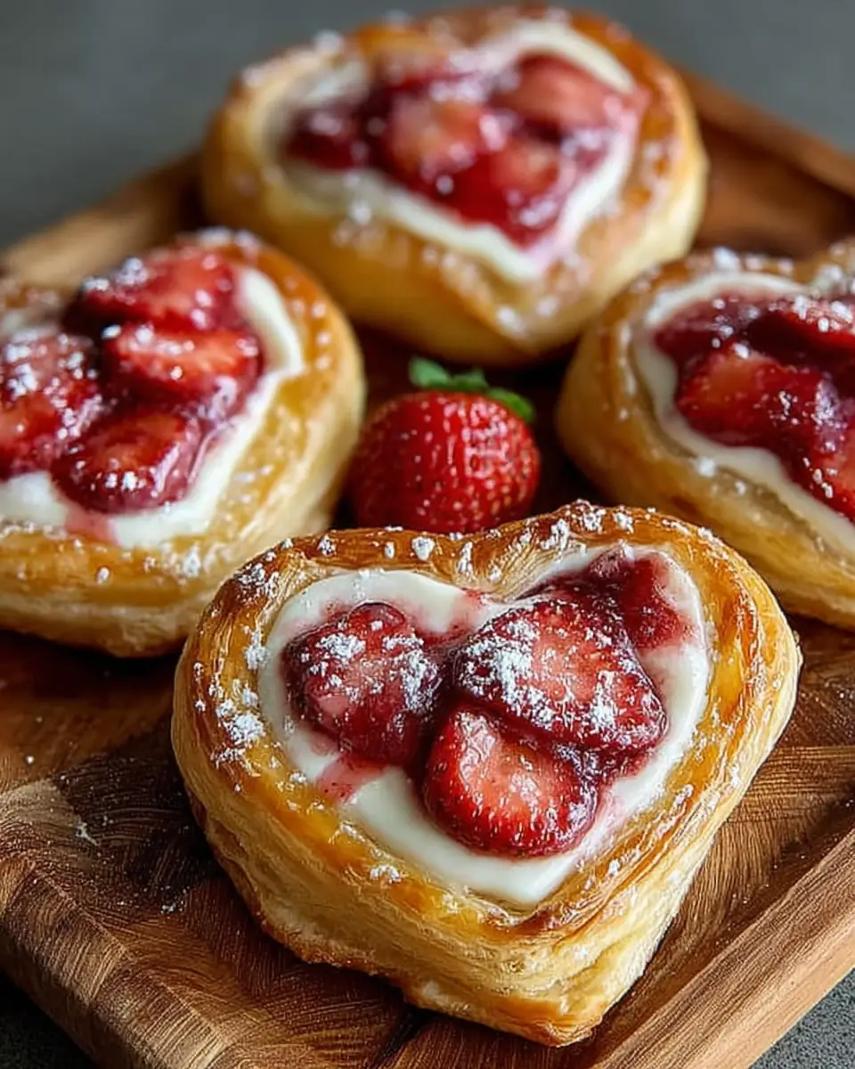 A delicious plate of Strawberry Cream Cheese Heart Danishes