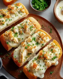 A delicious plate of The Viral Chicken Alfredo Garlic Bread Recipe You Need to Try