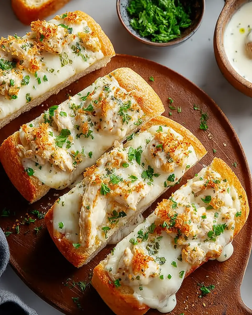 A delicious plate of The Viral Chicken Alfredo Garlic Bread Recipe You Need to Try