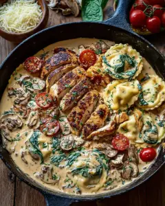 A delicious plate of Tuscan Chicken Ravioli