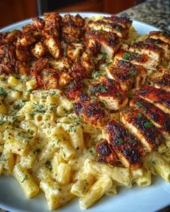 A delicious plate of Baked Chicken Penne with Creamy Mozzarella Parmesan Sauce
