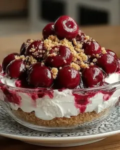 A delicious plate of Best Cherry Cheesecake Fluff You'll Want to Make Tonight