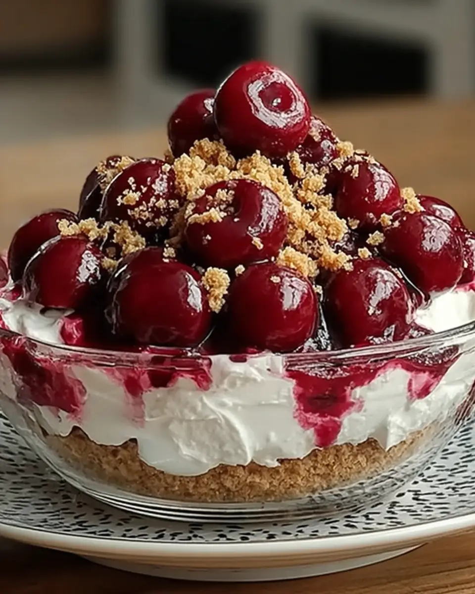 A delicious plate of Best Cherry Cheesecake Fluff You'll Want to Make Tonight