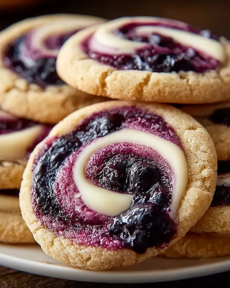 A delicious plate of Blueberry Cheesecake Swirl Cookies