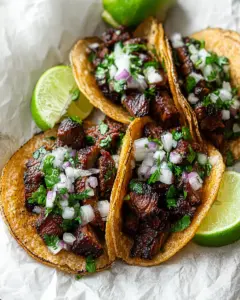 A delicious plate of Carne Asada Mexican Street Tacos