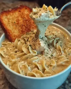 A delicious plate of Creamy Chicken Alfredo Soup