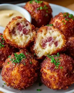 A delicious plate of Crispy Reuben Balls