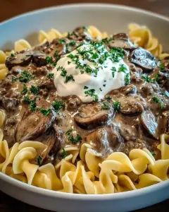 A delicious plate of Crockpot Ground Beef Stroganoff