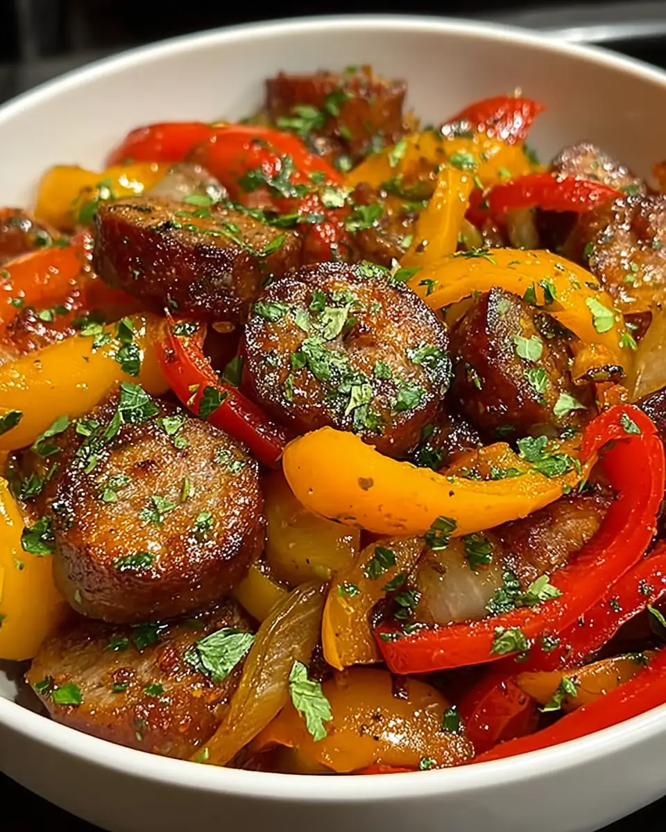A delicious plate of Crockpot Sausage and Peppers