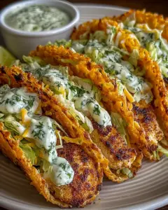 A delicious plate of Dill Pickle Ranch Chicken Tacos with Crispy Cheese Lace
