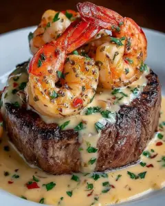 A delicious plate of Filet Mignon Shrimp Lobster