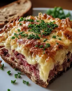 A delicious plate of Homemade Reuben Bake