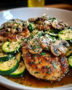 A delicious plate of Italian Chicken, Mushrooms and Zucchini Skillet