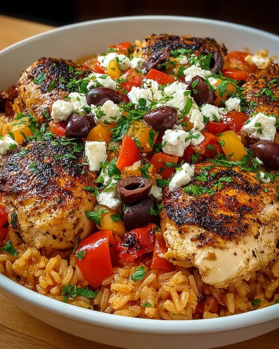 A delicious plate of Mediterranean Chicken and Rice Casserole
