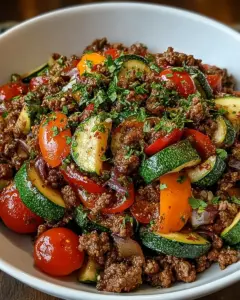 A delicious plate of Mediterranean Ground Beef Stir Fry